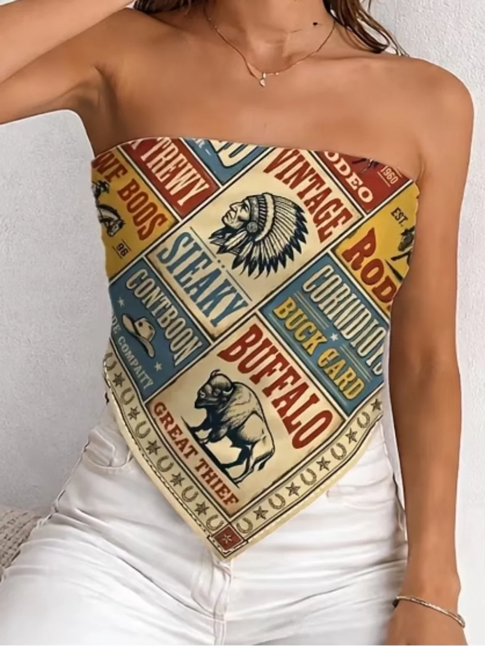 Vintage Western Print Scarf - Western Typography 35”